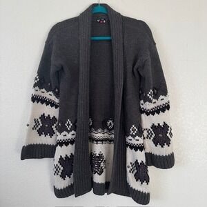 000 Geral Women's Knit Geometric Pattern Open Front Cardigan Sweater Dark Gray